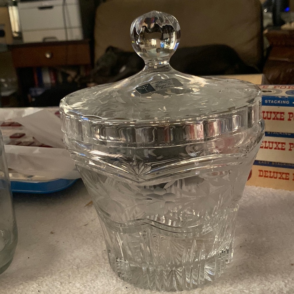 Crystal Glass Industries made in Hungary Handcut 24% Lead Crystal JAR/CANDY DISH